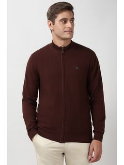 Peter England - Men Maroon Textured Round Neck Sweatshirt