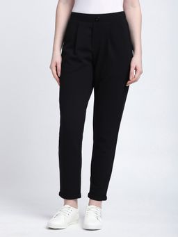 R&B - Black Solid Regular Women Pant