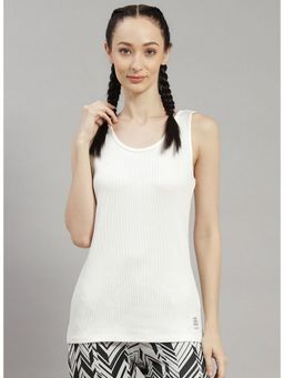 Rock.it - Women White Cotton Blend Textured Tank Top