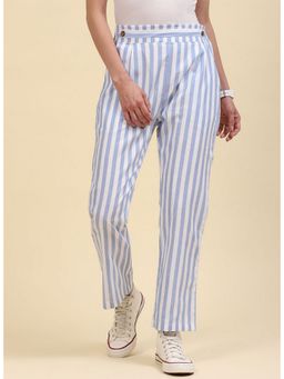 Monte Carlo - Women Blue Cotton Blend Stripes Jogger Pant
