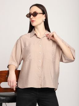 R&B - Women Beige Modal Solid Shirt
