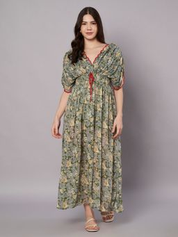 AMAGYAA - Women Green Georgette Floral Maxi Dress