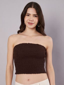 AMAGYAA - Women Brown Cotton Textured Crop Top