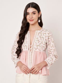 AMAGYAA - Women Pink Cotton Floral Top