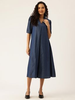 STUDIO MISRI - Women Blue Denim Solid Midi Dress
