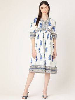 STUDIO MISRI - Women Pink Cotton Floral Midi Dress