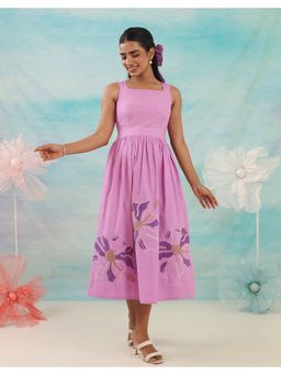STUDIO MISRI - Women Purple Cotton Embroidered Midi Dress