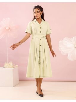 STUDIO MISRI - Women Green Cotton Solid Midi Dress