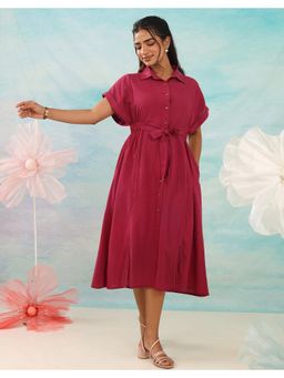 STUDIO MISRI - Women Wine Rayon Solid Midi Dress