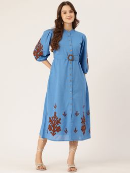 STUDIO MISRI - Women Blue Rayon Embroidered Midi Dress