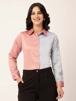Style Quotient - Women's Colour Block Satin Regular Fit Formal Shirt