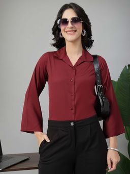 Style Quotient - Women's Solid Maroon Formal Shirt