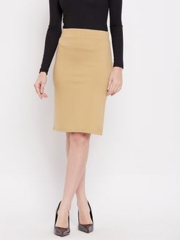 Clora Creation - Women Beige Solid Slim Skirt