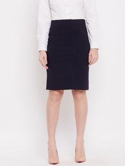 Clora Creation - Women Navy Blue Solid Slim Skirt