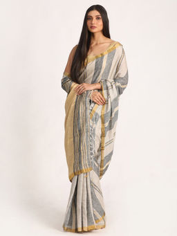 Angoshobha - Multi-Color Traditional Handloom Check Linen Saree with Unstitched Blouse