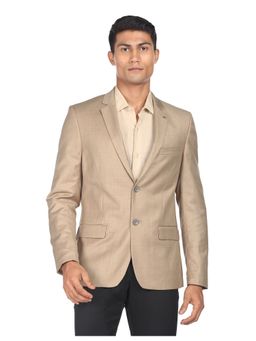 AD By Arvind - Men Beige Heathered Tailored Fit Blazer