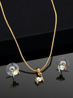 Estele - Rhodium Plated Solitaire Pendant with Austrian Crystal for Women (Set of 2)