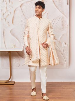 Vastramay - Men's Silk Blend Woven Design Sherwani with Pant and Dupatta (Set of 3)