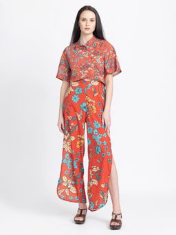 SHAYE - Red Printed Floral Print Casual Co-Ords for Women (Set of 2)