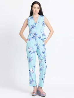 SHAYE - Blue Floral Print Casual Co-Ords for Women (Set of 2)