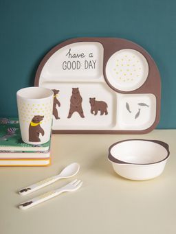 Voncasa - Brown Children Pastel 5 Piece Dinner Set