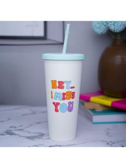 Voncasa - White Sipper Tumbler with Straw, 400Ml