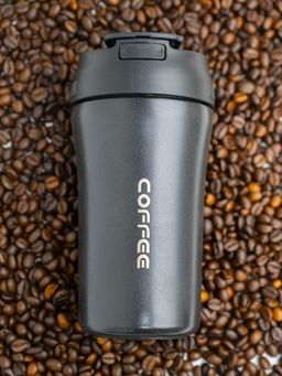 Voncasa - Black Tumbler Mug with Lid, 400Ml