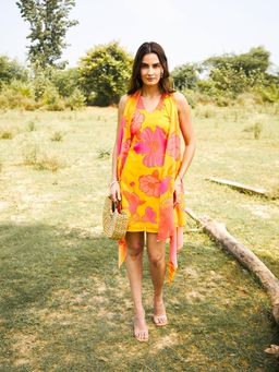 Mabish By Sonal Jain - Yellow Draped Shrug Mini Dress