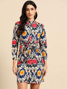 Mabish By Sonal Jain - Blue Front Tie Up Shirt Dress