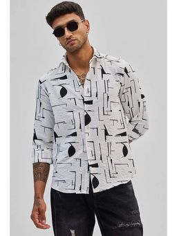 Snitch - Men White Abstract Casual Shirt