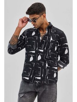 Snitch - Men Black Abstract Casual Shirt