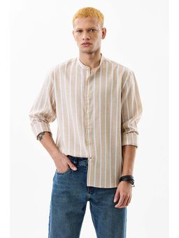 Snitch - Men Beige Stripes Casual Shirt