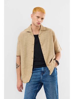 Snitch - Men Beige Textured Casual Shirt
