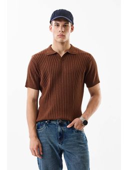 Snitch - Men Brown Stripes Polo T-Shirt