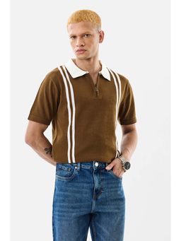 Snitch - Men Brown Stripes Polo T-Shirt