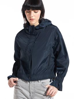 Bewakoof - Women's Navy Blue Oversized Hooded Windcheater Jacket