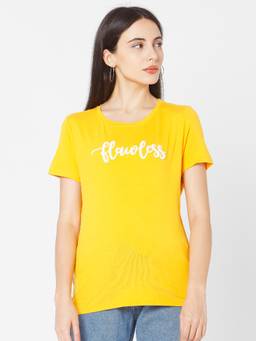 Spykar - Yellow Cotton Slim Fit T-Shirt for Women
