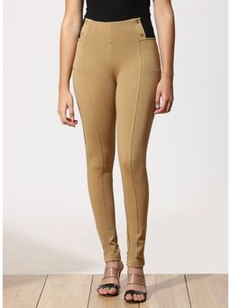 Lakshita - Beige Plain Contrast Colo Blocked Jegging