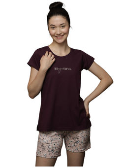 VIEVIANA - Women Regular Fit T-Shirt & Shorts Maroon (Set of 2)
