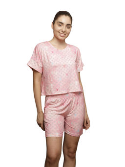 VIEVIANA - Pink Printed Cotton T-shirt & Shorts for Women (Set of 2)