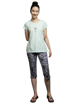 VIEVIANA - Women Cotton Floral Printed Night Suit Blue (Set of 2)