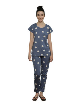 VIEVIANA - Women Cotton Polka Dots Printed Night Suit Blue (Set of 2)