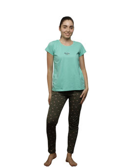 VIEVIANA - Women Cotton Floral Printed Night Suit Turquoise (Set of 2)