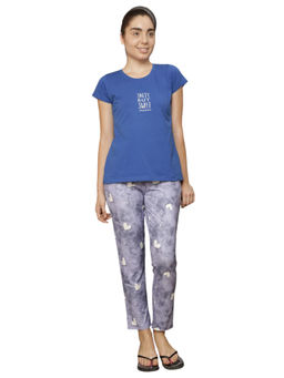 VIEVIANA - Women Cotton Heart Printed Night Suit Blue (Set of 2)