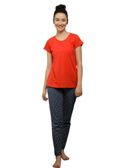 VIEVIANA - Women Cotton Round Neck Short Sleeves Night Suit Orange (Set of 2)