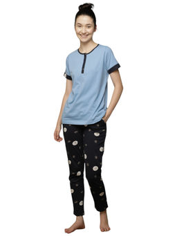 VIEVIANA - Women Cotton Light Blue Printed Night Suit (Set of 2)