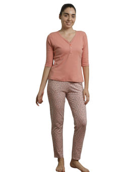 VIEVIANA - Women Cotton V-Neck Short Sleeves Night Suit Peach (Set of 2)