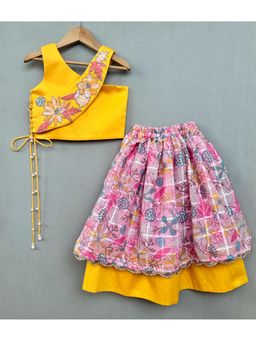 LABEL NEETI - Trendy Top with Floral Applique Embroidery and Lehenga (Set of 2)