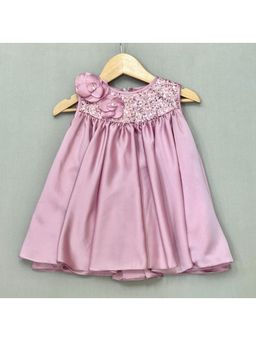 LABEL NEETI - English Pink Satin Knee Dress with Sequin Yoke