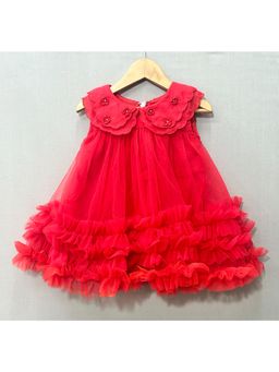 LABEL NEETI - Red Scalloped Embroidered Collar Net Tulle Knee Dress